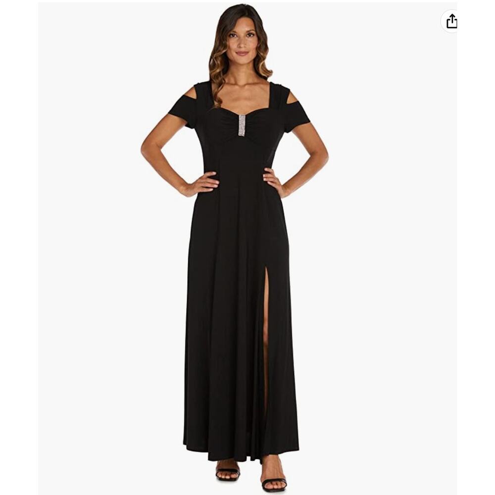 R&M Richards Black Embellished Sweetheart Gown Size 8 Stretch Jersey Maxi